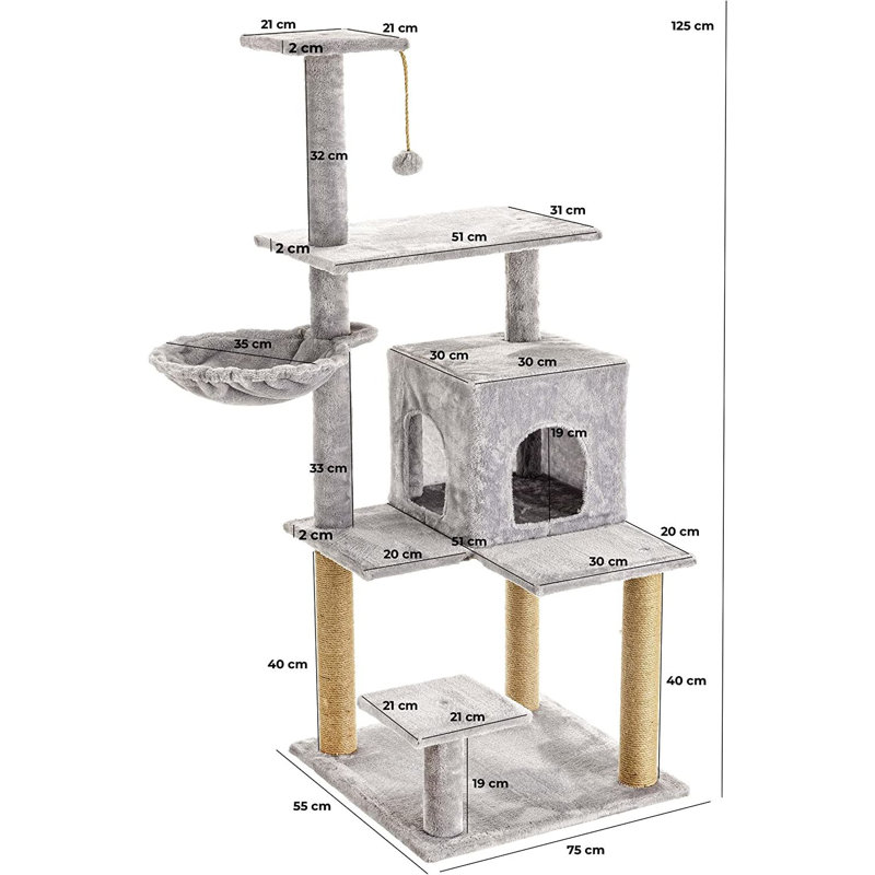 Dearth 125cm H Cat Tree, Grey