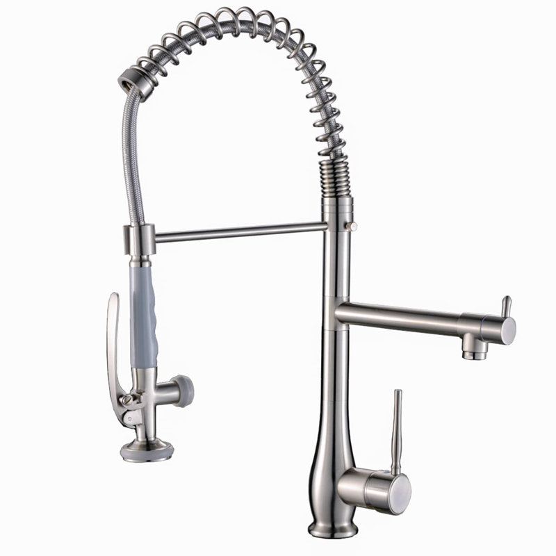 Robinet de cuisine rétractable à poignée simple, Nickel brossé
