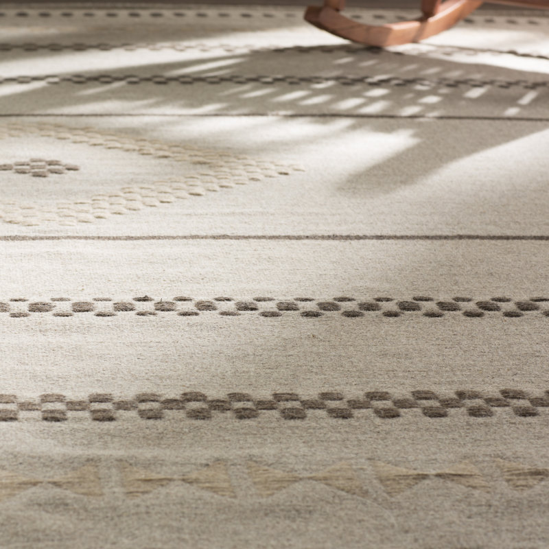 Tapis beige / crème / taupe en laine tissé à plat à la main, Rectangle 4 pi x 6 pi