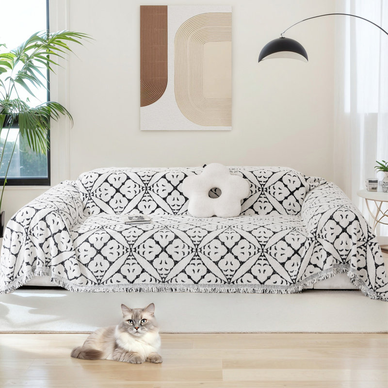 Housse pour canapé en chenille, Chenille noir, H 0,2 po x l 150 po x P 71 po