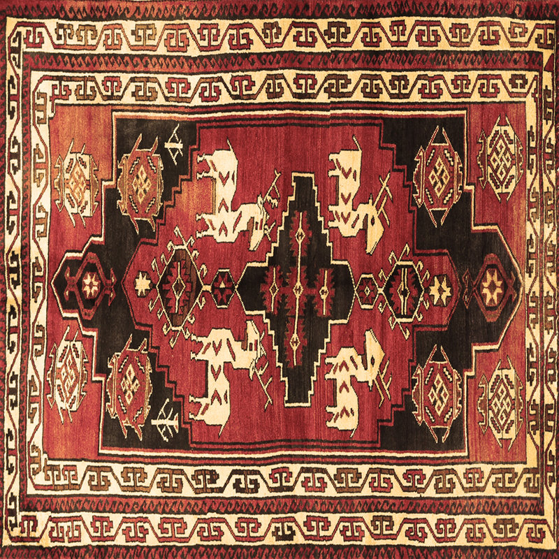 Tapis en laine / polyester tissé à la machine Southwestern en rouge / brun / noir, Carré 7 pi