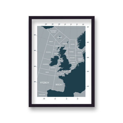 The Shipping Forecast Inspired Dark Green on Grey No Compass 1 Piece Single Picture Frame Wall Art