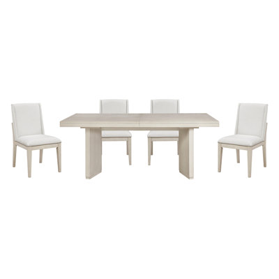 Magnifique table de salle à manger à finition blanche antique 5 pièces avec chaises rembourrées Classic