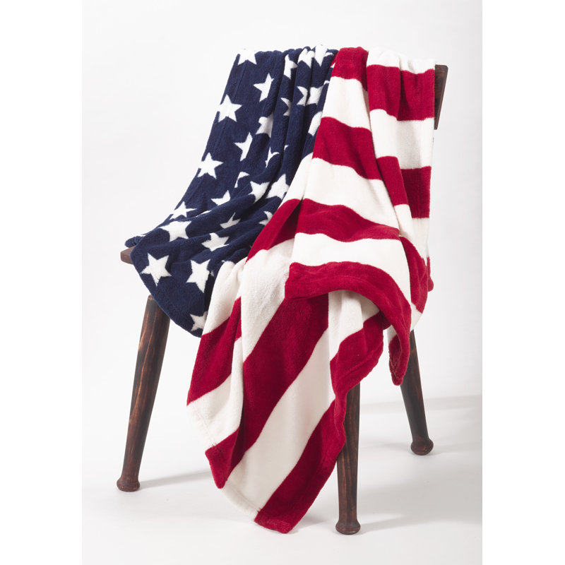 Patriotic American Flag Reversible Fleece Throw Blanket