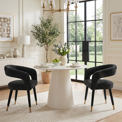 Ensemble de salle à manger rond moderne 35 "pour 2 avec fauteuils en chenille