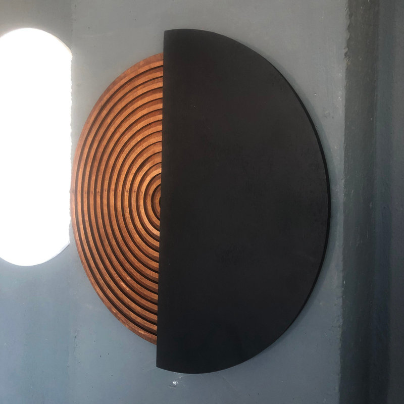 "Eclipse" Two-Tone Spruce Wood Hand-Painting Decorative Wall Panel - Decorative Wall Accessory
