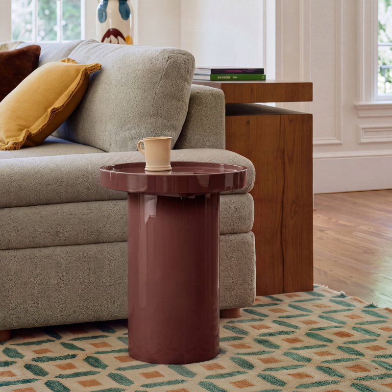 Musae Modern Round Fully Assembled End Table with Enamel Finish, Wine