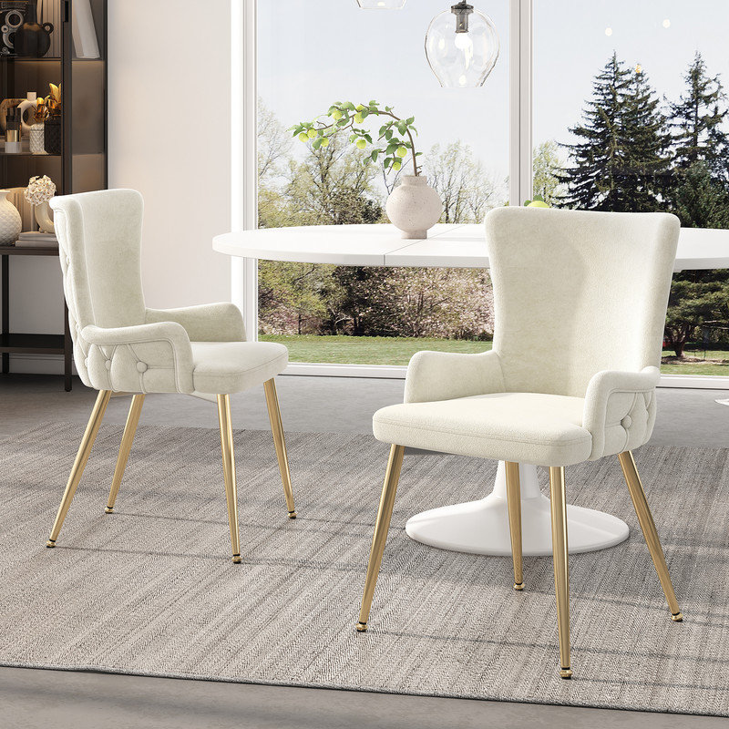 Tufted Velvet Upholstered Parsons Chair in Beige