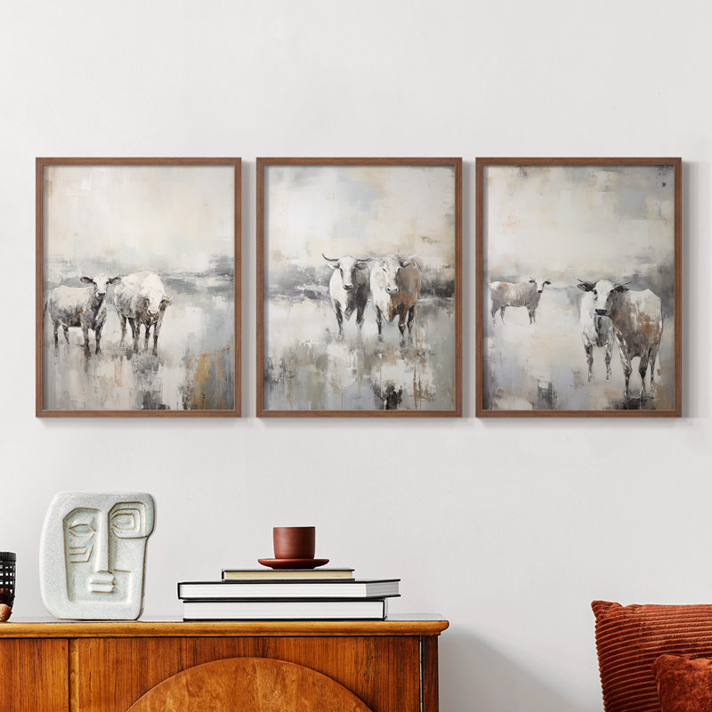 Ensemble de 3 reproductions de giclées encadrées - Prêt à accrocher, Cadre noyer, H 10 po x l 8 po