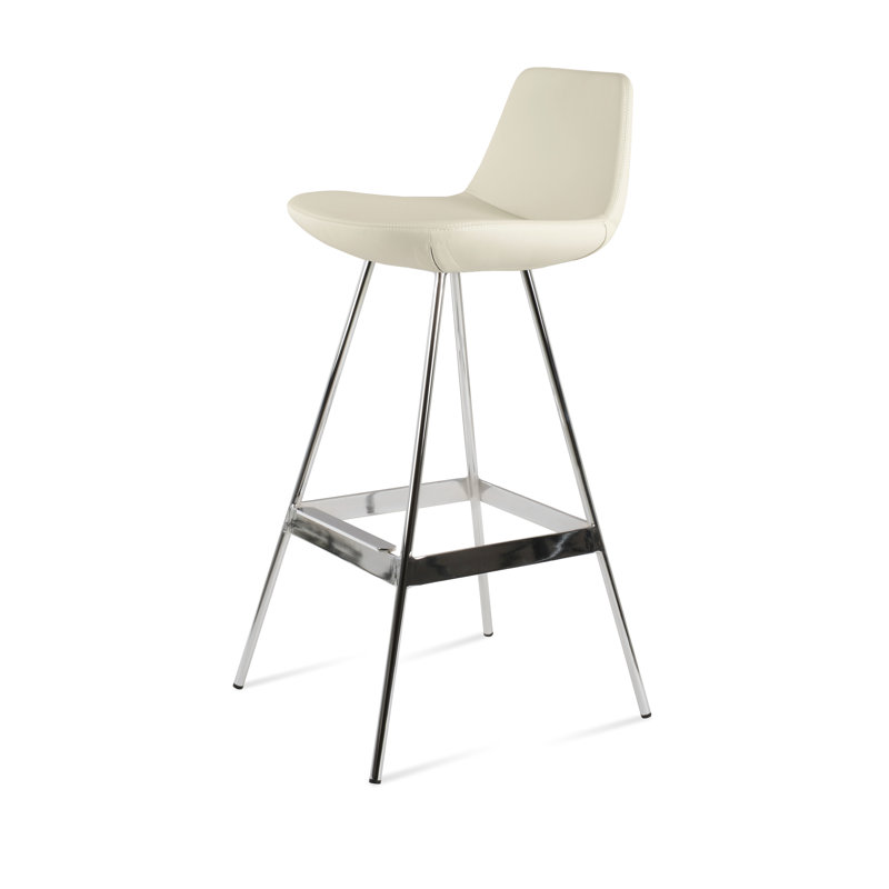 Tabouret Pera Balat, Chrome chrome, Similicuir crème en microfibres de polyester et d