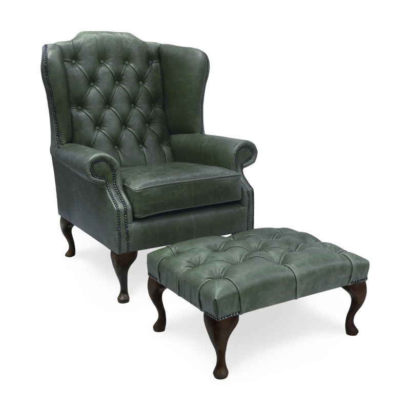 Hohman Upholstered Armchair with Footstool, Green