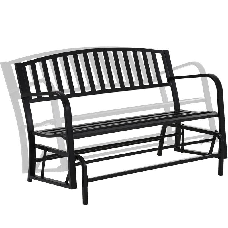 Black Powder-Coated Steel Outdoor Glider Bench