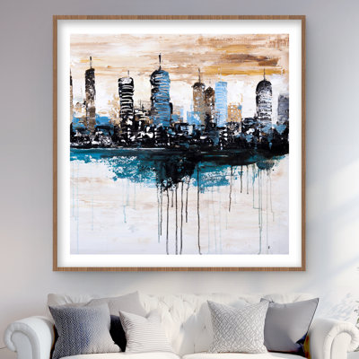 Bâtiments à l'horizon - villes, chambre à coucher, impression encadrée