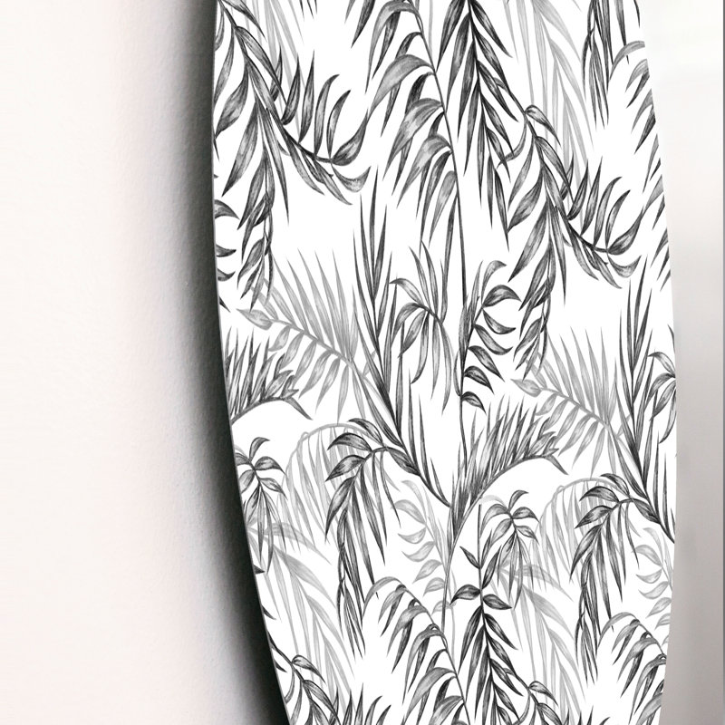 Feuilles de palmier noir et blanc sur fond blanc, H 36 po x l 36 po