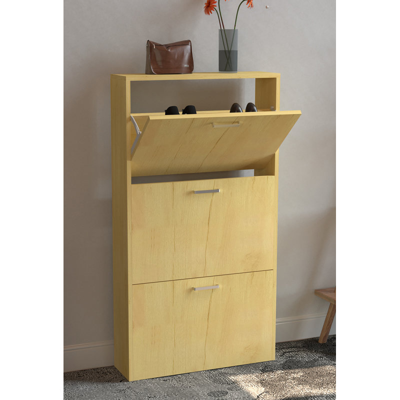 9 Pair Shoe Storage Cabinet, Honey oak