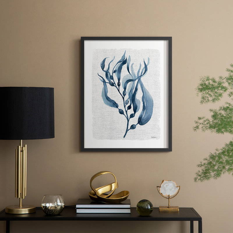 Reproduction encadrée bleu marine de varech I - bois massif, Noir, noir, noir, noir, H 21 po x l 17 po