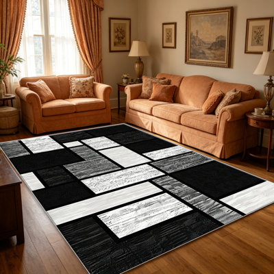 Monochrome Mondrian Geometric carpet-easy to clean, machine-washable, soft and comfortable; suitable for door mats, kitchens, living rooms, bedrooms, corridors, and laundry areas. Easy to clean, durable carpet for home decoration.