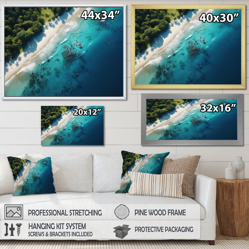 Vue aérienne de la plage relaxante III - Art mural plage, Toile tendue, H 40 po x l 60 po x P 1,5 po