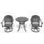 Ensemble de salle à manger 3 pièces en aluminium coulé toutes saisons comprenant 2 chaises pivotantes et une table ronde de 30,71 po avec structure noire