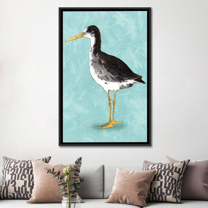« mer shore oiseau iii », reproduction sur toile, H 26 po x l 18 po x P 1,5 po, Toile avec cadre noir, Pas de tapis