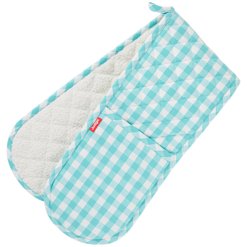 Judge Textiles, Double Oven Mitt, Check, Blue