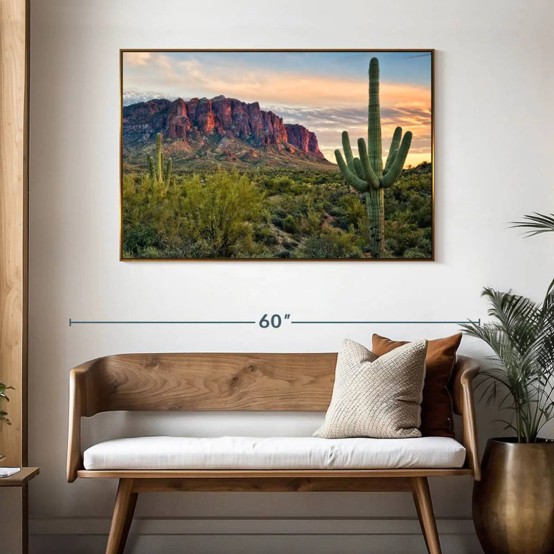 Cactus View II, 46 po x 31 po, Cadre flottant doré