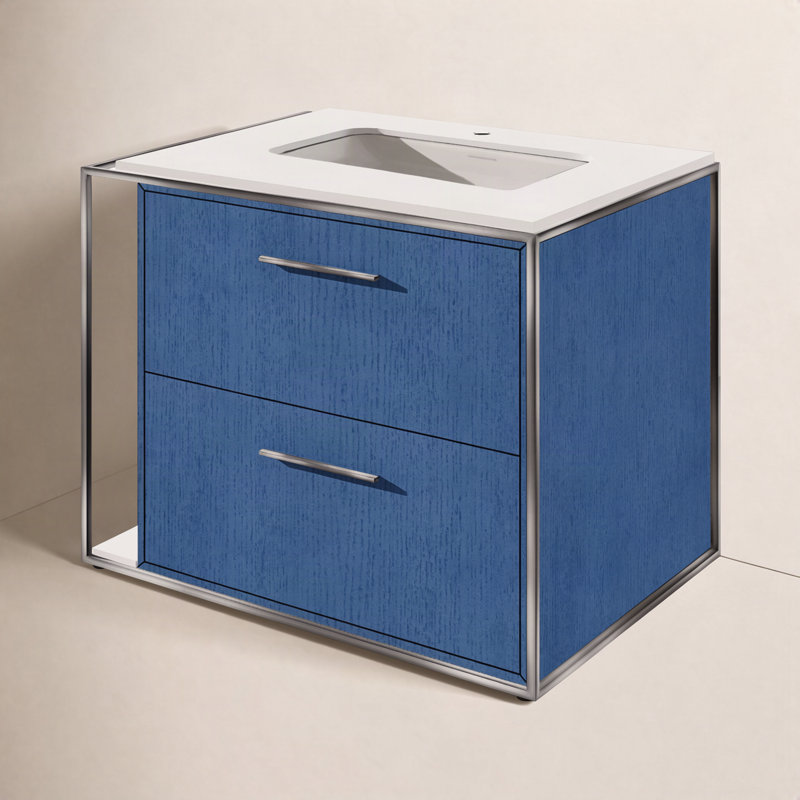 24" Cherry Single Bathroom Vanity, Matte Black, Polished Stainless Steel, 8" Widespread
