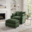 Chaise d'appoint rembourrée en chenille moderne avec repose-pieds, confortable et élégante pour le salon et la chambre à coucher-1204005835