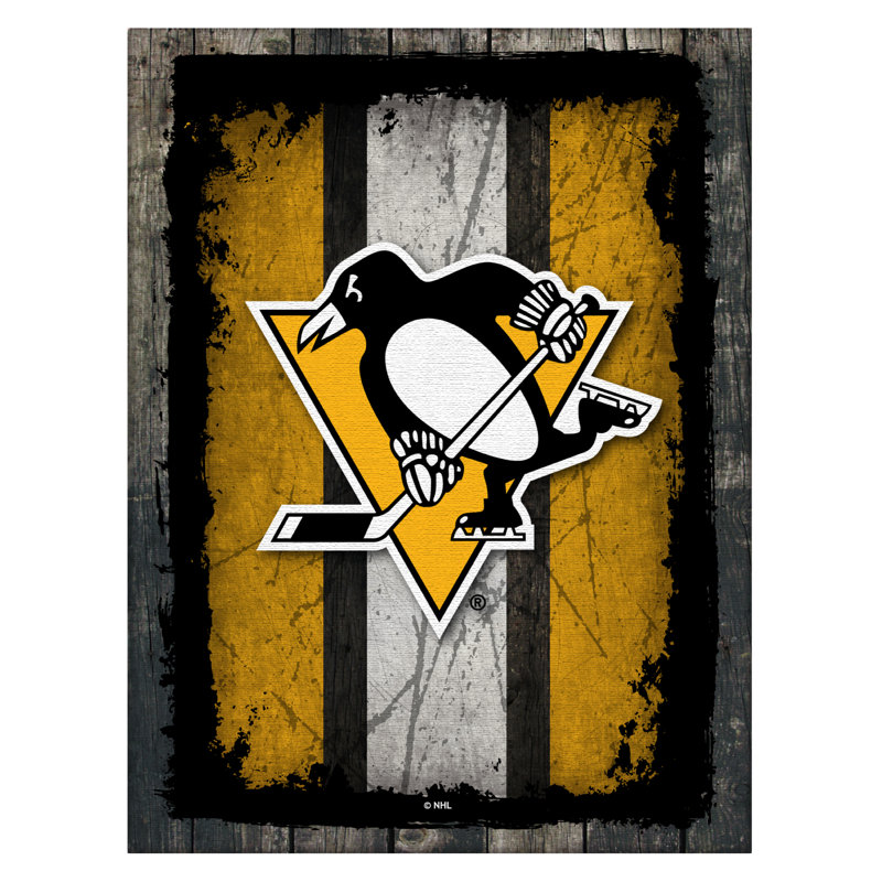 Art sur toile NHL Logo, Penguins de Pittsburgh, H 20 po x l 15 po x P 1 po