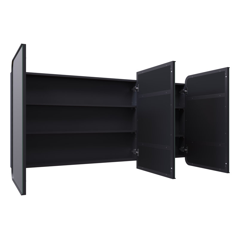 Three Door Steel Frame Square Shape Medicine Cabinet, Black