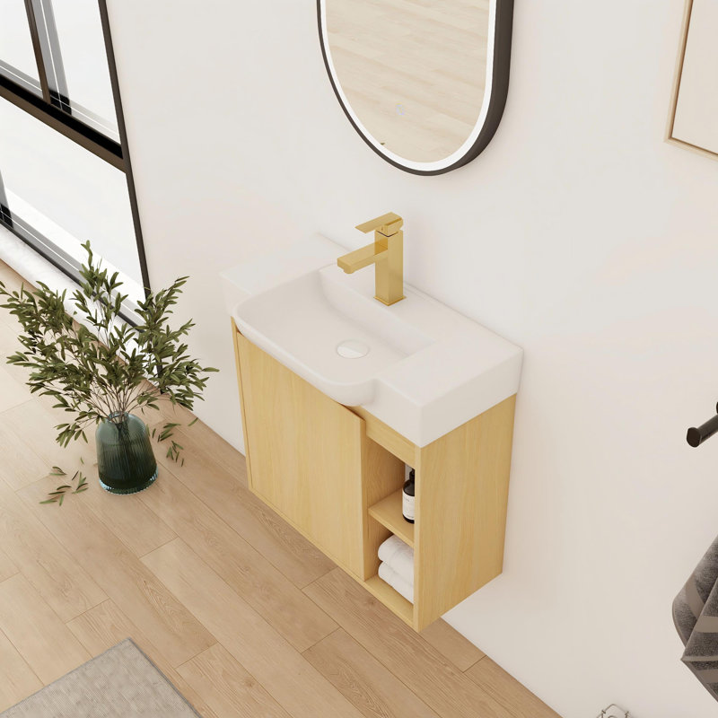 24'' Single Bathroom Vanity With Ceramic Top, Beige, 24"