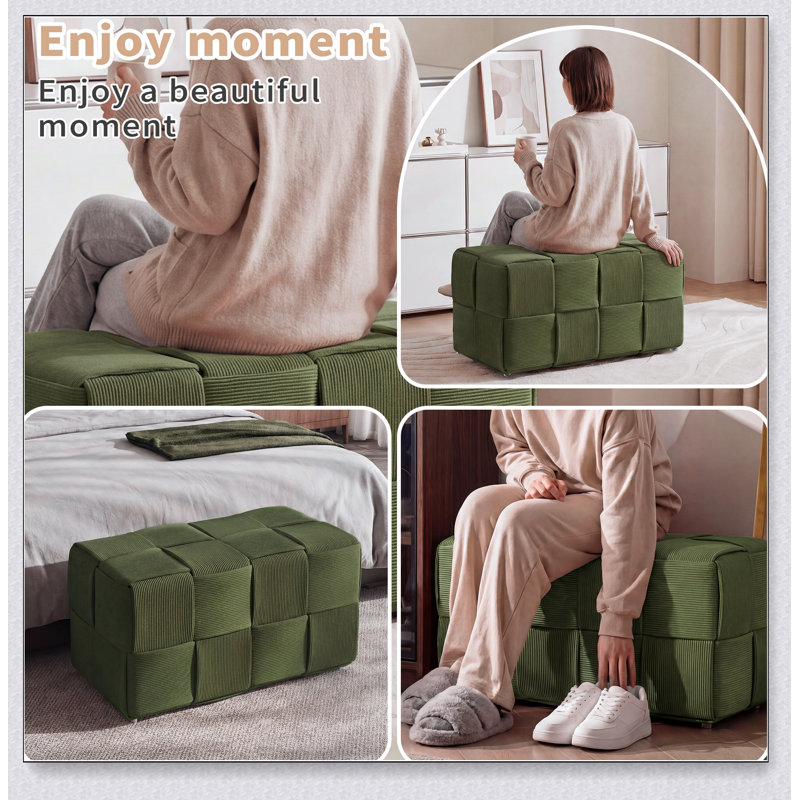 Soft And Comfortable Square Corduroy Ottoman Foot Rest With High Resilience Foam For Ultimate Relaxation, Green