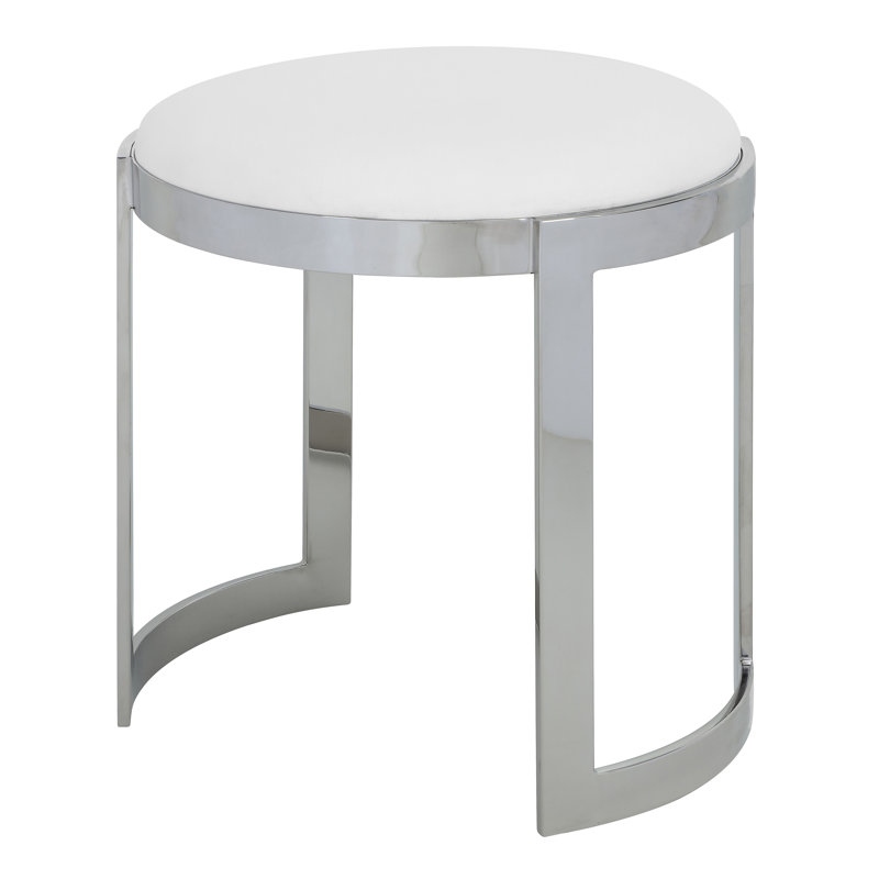 Tabouret de coiffeuse Nouri, Similicuir blanc, Or
