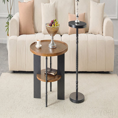 2-Piece Round Coffee Table & Side Table Set, PVC Vacuum Forming, 31.5" Coffee Table with Storage & 15" Side Table, Single Package, Ideal for Living Ro