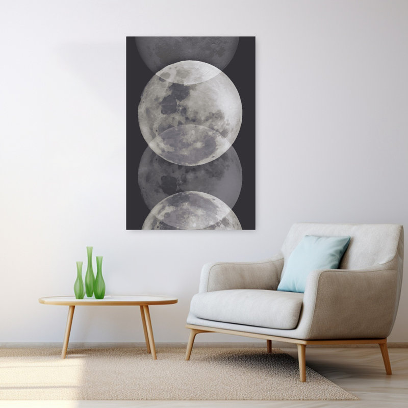 Layered Monochromatic Moons Abstract Contemporary Geometric Landscape Nature Wall Art by Emanuela Carratoni - Wrapped Canvas Print