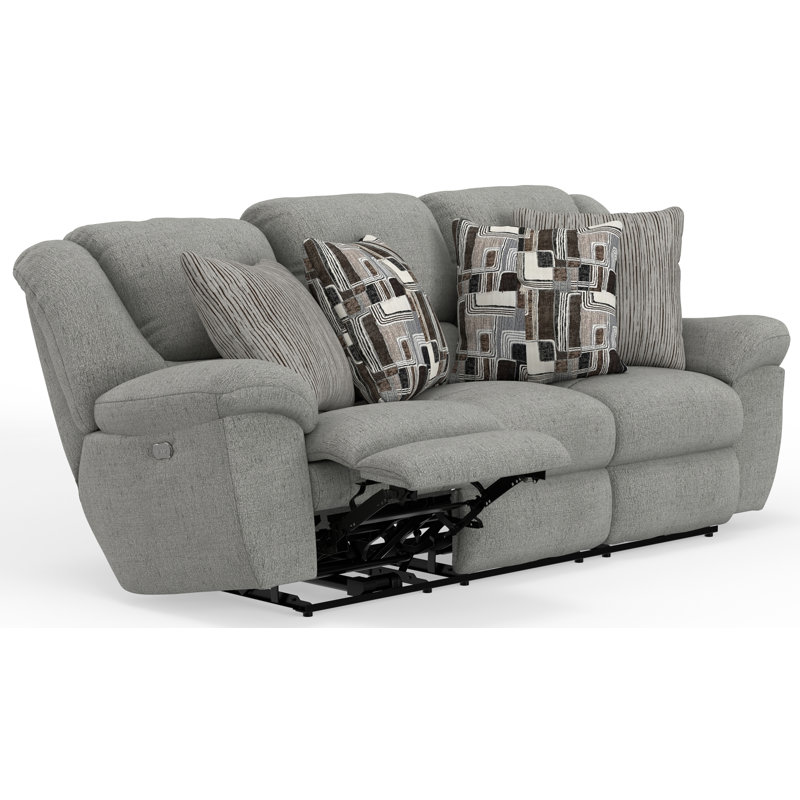 Trifecta Power Reclining Sofa with 3 Reclining Seats and Drop Down Table, Gray/Beige