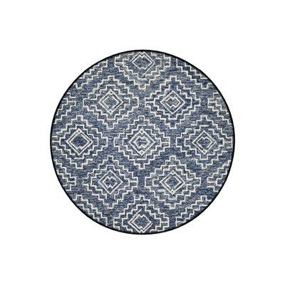 Navy Blue And White Antique Ethnic Patterned Woven Base Modern Decorative Carpet