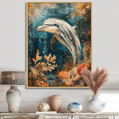 Azin, danse du dauphin au-dessus d'un corail III - art mural dauphin