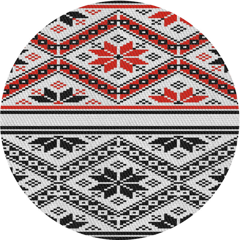 Tapis noir/zone orange à motifs, Rond 6 pi