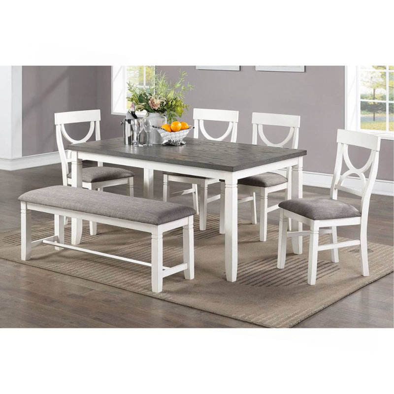 Dasher 6 Piece Wood Dining Set, Grey, Gris foncé / Blanc, Blanc, Gris foncé / Blanc