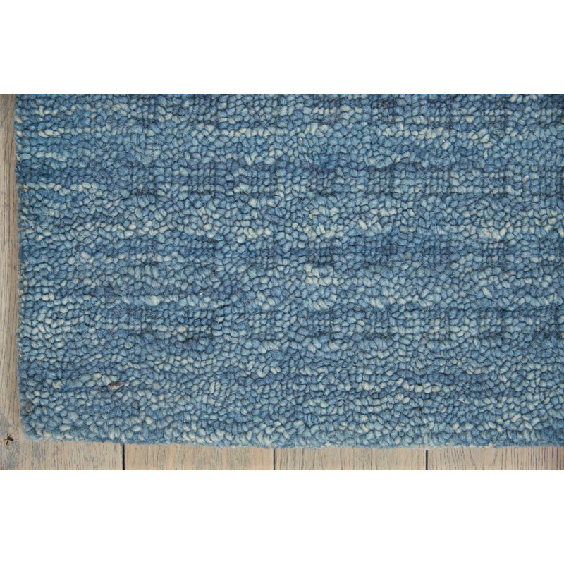 Handmade Denim Blue Wool Rectangular Area Rug 8' x 10'