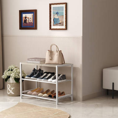 Yamazaki Home Stackable Shoe Rack, White, Steel, Holds up to 4 pairs of  shoes per shelf, Supports 6.6 pounds, Expandable, Stackable