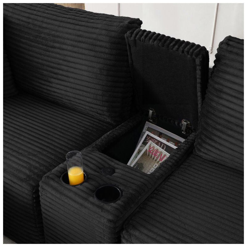 Canapé modulaire en velours côtelé 4 pièces l 111 po x P 63,41 po x H 35,4 po Everleigh, Black Corduroy