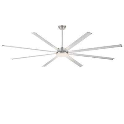 Ventilateur de plafond industriel à moteur à courant continu de grande taille 96 pouces 96 pouces avec lumière, 8 pales en aluminium PCS, télécommande à 6 vitesses, ventilateur de plafond commercial à hauteur réglable (3 tiges) pour porche / garage / atelier