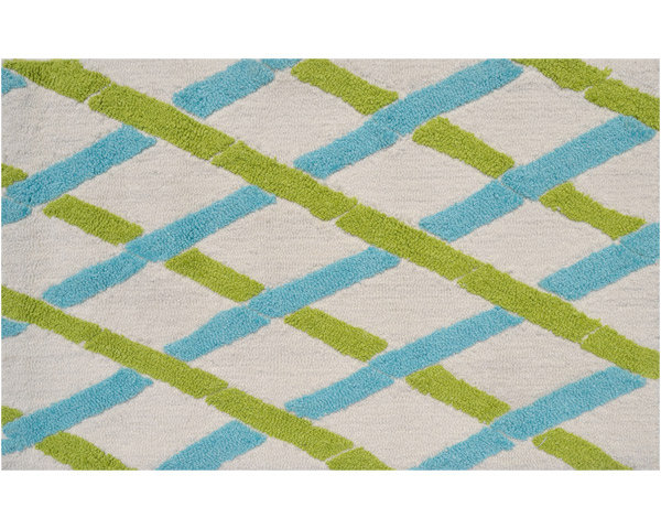 Tapis géométrique vert / bleu / beige, Rectangle 7 pi x 10 pi