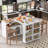 Kitchen Island Table, With Extended Table, On Wheels With Led Lights,Power Outlets And 2 Fluted Glass Doors, With A Storage Compartment And Side 3 Open Shelves-1033353522