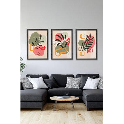 Ensemble de 3 panneaux décoratifs élégants en bois aggloméré, cadre en bois massif, 13,4 x 19,3 x 0,6 pouces | Œuvre d'art 100% MDF avec impression numérique | Parfait pour le salon, la chambre à coucher et le bureau, design élégant et moderne