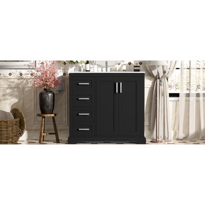 36" Black Finish Bathroom Vanity With Ceramic Sink, Soft-close Function, Adjustable Shelf, 3 Drawers And Sufficient Storage Finish, Doors, Shelf Spacious Drawer Under-sink