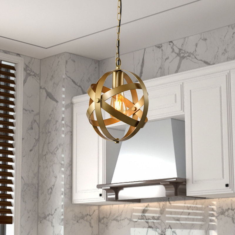 Luminaire suspendu sphère 1 lumière avec garniture en fer forgé Mancuso, Or champagne