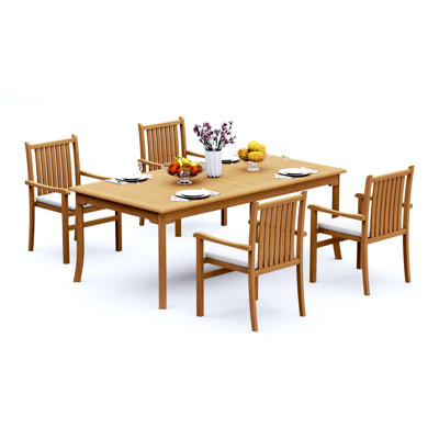 5 Pcs Grade-A Teak Wood Dining Set: 83" Rectangle Table And 4 Angarano Stacking Arm Chairs #11CH1804